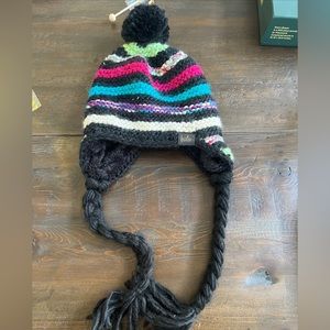 Bula Colorful Striped Winter Hat Pom Pom Earflap Tassels So Warm and Cute!